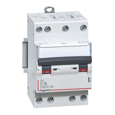 Legrand DX3 Circuit Breaker, 4P, 16A Curve C, 400V AC, 6 kA Breaking Capacity