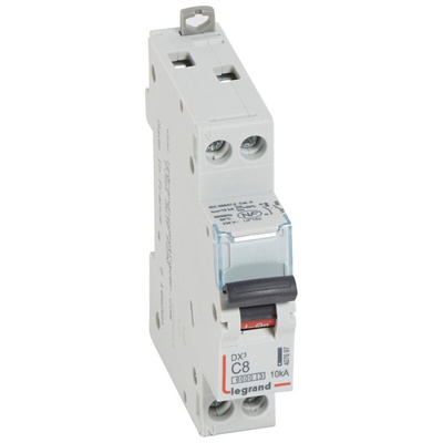 Legrand DX3 Circuit Breaker, 2P, 8A Curve C, 230V AC, 10 kA Breaking Capacity