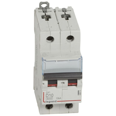 Legrand Circuit Breaker, 2P, 10A Curve D, 400V AC, 10 kA Breaking Capacity