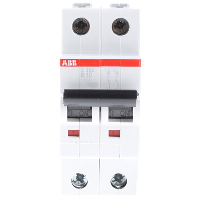 ABB System Pro M Compact S200 MCB, 2P, 10A Curve B, 400V AC, 6 kA Breaking Capacity
