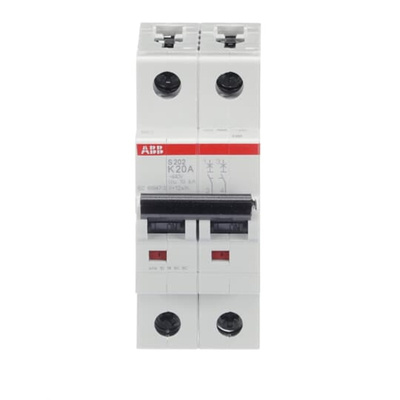 ABB System Pro M Compact S200 MCB, 2P, 20A Curve K, 400V AC, 125V DC, 6 kA Breaking Capacity