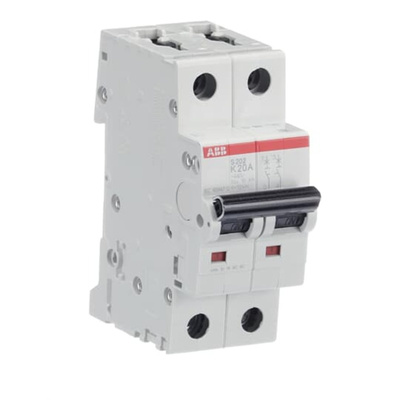 ABB System Pro M Compact S200 MCB, 2P, 20A Curve K, 400V AC, 125V DC, 6 kA Breaking Capacity