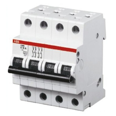 ABB System Pro M Compact S200M MCB, 4P, 16A Curve B, 400V AC, 10 kA Breaking Capacity