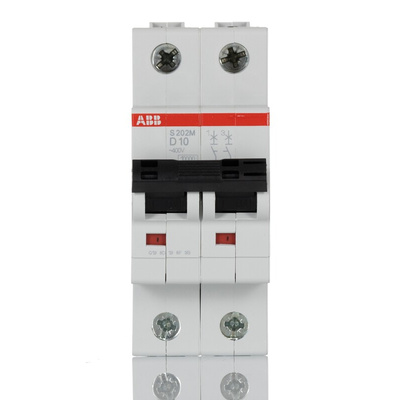 ABB System Pro M Compact S200M MCB, 2P, 10A Curve D, 400V AC, 125V DC, 10 kA Breaking Capacity