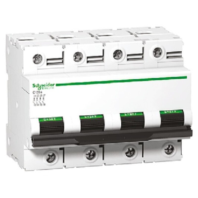 Schneider Electric Acti 9 C120N MCB, 4P, 63A Curve C, 440V AC, 500V DC, 10 kA, 20 kA Breaking Capacity