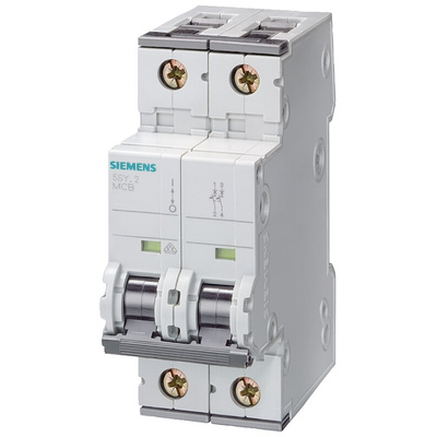 Siemens Sentron 5SY6 MCB, 2P, 1A Curve C, 400V AC, 72V DC, 6 kA Breaking Capacity