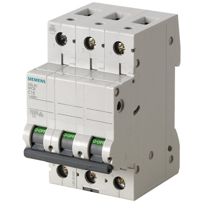 Siemens SENTRON 5SL4 MCB, 3P, 300mA Curve C, 400V AC, 72V DC, 10 kA Breaking Capacity