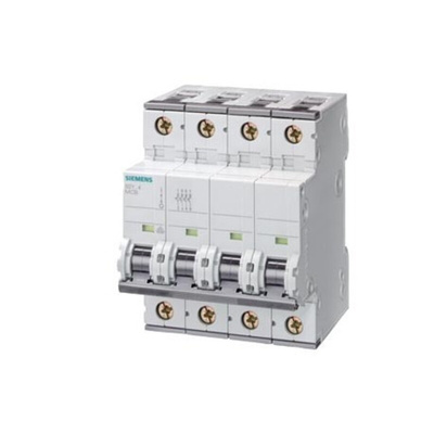 Siemens SENTRON 5SY6 MCB, 4P, 300mA Curve C, 400V AC, 72V DC, 6 kA Breaking Capacity