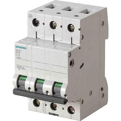 Siemens SENTRON 5SL4 MCB, 3P, 50A Curve C, 400V AC, 10 kA Breaking Capacity