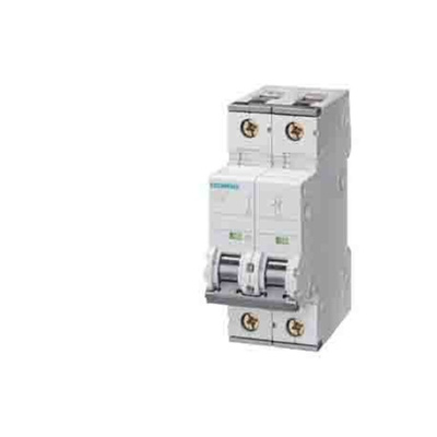 Siemens SENTRON 5SY5 MCB, 2P, 8A Curve C, 400V AC, 440V DC, 10 kA Breaking Capacity