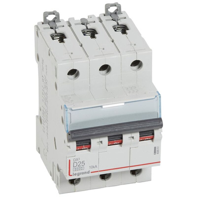Legrand DX3 Circuit Breaker, 3P, 25A Curve D, 400V AC, 10 kA Breaking Capacity
