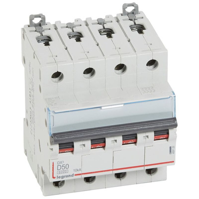 Legrand DX3 Circuit Breaker, 4P, 50A Curve D, 400V AC, 10 kA Breaking Capacity