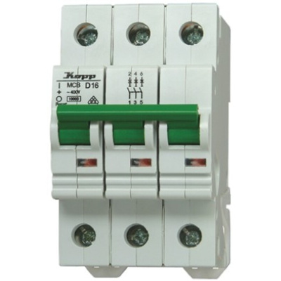 Kopp GREEN ELECTRIC MCB, 3P, 16A Curve D, 230 → 400V AC, 60V DC, 10 kA Breaking Capacity