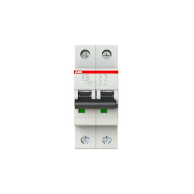 ABB System Pro M Compact S200 MCB, 2P, 16A Curve B, 400V AC, 110V DC, 6 kA Breaking Capacity