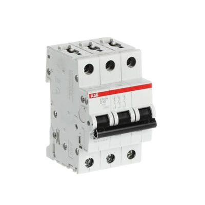 ABB System Pro M Compact S200M MCB, 3P, 10A Curve D, 400V AC, 125V DC, 10 kA Breaking Capacity