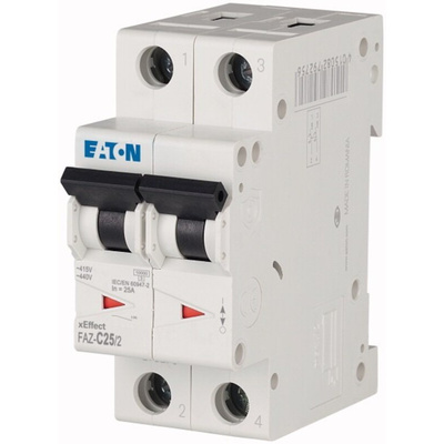 Eaton xEffect MCB, 2P, 25A Curve C, 240 → 415V AC, 60V DC, 10 kA Breaking Capacity