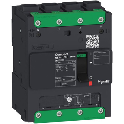 Schneider Electric, Compact MCCB 4P 160A, Breaking Capacity 25 kA, DIN Rail Mount
