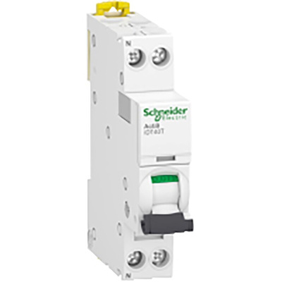 Schneider Electric Acti 9 Acti9 iDT40T MCB, 1P+N, 10A Curve B, 230V AC, 6 kA Breaking Capacity