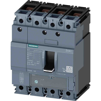 Siemens, SENTRON MCCB 4P 100A, Breaking Capacity 25 kA, Fixed Mount