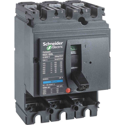 Schneider Electric, NSX MCCB 3P 100A, Breaking Capacity 100 kA, Fixed Mount