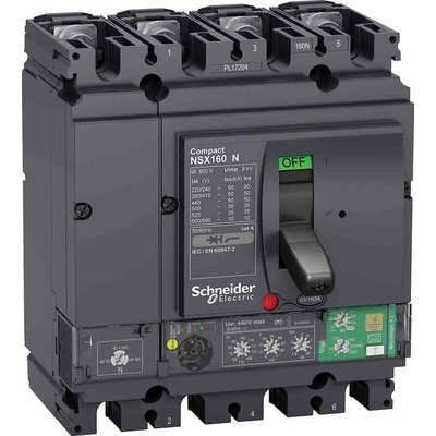Schneider Electric, NSX MCCB 4P 160A, Breaking Capacity 50 kA, Fixed Mount
