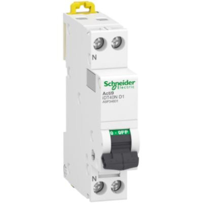 Schneider Electric Acti 9 Acti9 iDT40N MCB, 1P, 1A Curve D, 400V AC