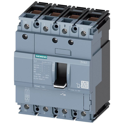 Siemens, SENTRON MCCB Molded Case Circuit Breaker 4P 16A, Breaking Capacity 70 kA, DIN Rail Mount