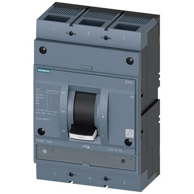 Siemens, SENTRON MCCB Molded Case Circuit Breaker 3P 800A, Breaking Capacity 55 kA, DIN Rail Mount