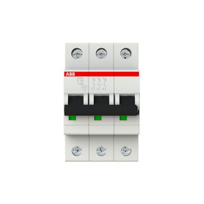 ABB System Pro M Compact S200 MCB, 3P, 10A Curve C, 400V AC, 110V DC, 6 kA Breaking Capacity