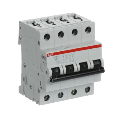 ABB System Pro M Compact S200 MCB, 4P, 63A Curve C, 400V AC, 110V DC, 6 kA Breaking Capacity
