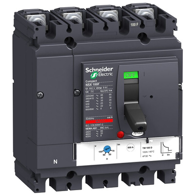 Schneider Electric, NSX Range MCCB 4P 100A, Breaking Capacity 85 kA, Fixed Mount