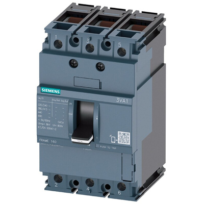 Siemens, SENTRON MCCB 3P 100A, Breaking Capacity 25 kA, Fixed Mount