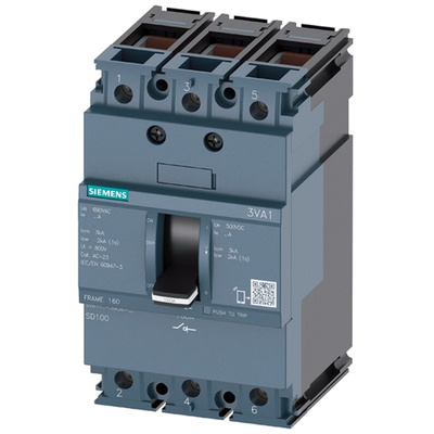 Siemens, SENTRON MCCB 3P 100A, Breaking Capacity 25 kA, Fixed Mount