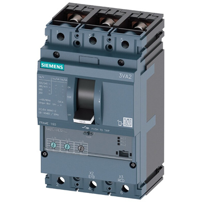 Siemens, SENTRON MCCB 3P 100A, Breaking Capacity 55 kA, Fixed Mount