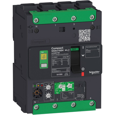 Schneider Electric, Compact MCCB 4P 160A, Breaking Capacity 70 kA, DIN Rail Mount