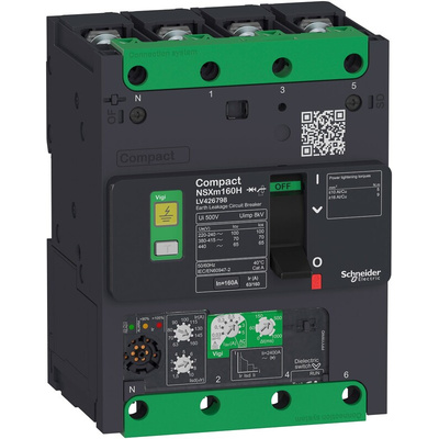 Schneider Electric, Compact MCCB 4P 160A, Breaking Capacity 16 kA, DIN Rail Mount