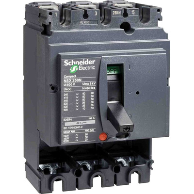 Schneider Electric, NSX MCCB 3P 250A, Breaking Capacity 100 kA, Fixed Mount