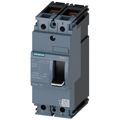 Siemens, SENTRON MCCB Molded Case Circuit Breaker 2P 100A, Breaking Capacity 25 kA, DIN Rail Mount