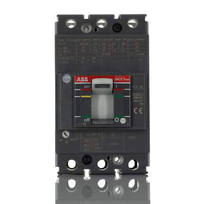 ABB, SACE Tmax XT MCCB Molded Case Circuit Breaker 3P 100A, Breaking Capacity 25 kA, Fixed Mount