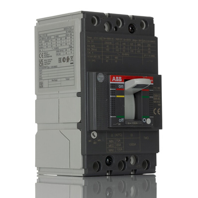 ABB, SACE Tmax XT MCCB Molded Case Circuit Breaker 3P 100A, Breaking Capacity 25 kA, Fixed Mount