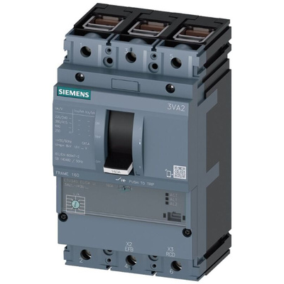 Siemens, SENTRON MCCB 3P 63A, Breaking Capacity 2.5 kA, Fixed Mount