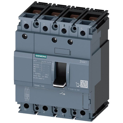 Siemens, SENTRON MCCB Molded Case Circuit Breaker 4P 63A, Breaking Capacity 16 kA, DIN Rail Mount