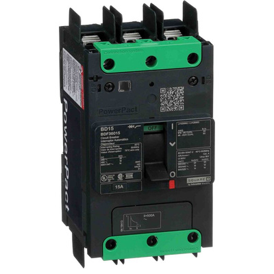 Schneider Electric, PowerPact MCCB 3P 15A, Breaking Capacity 14 kA, Fixed Mount