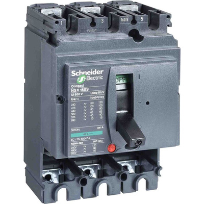 Schneider Electric, NSX MCCB 3P 160A, Breaking Capacity 150 kA, Fixed Mount