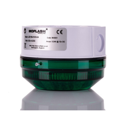 Moflash LED195 Series Green Multiple Effect Beacon, 8 → 20 V ac/dc, Surface Mount, Wall Mount, LED Bulb, IP65