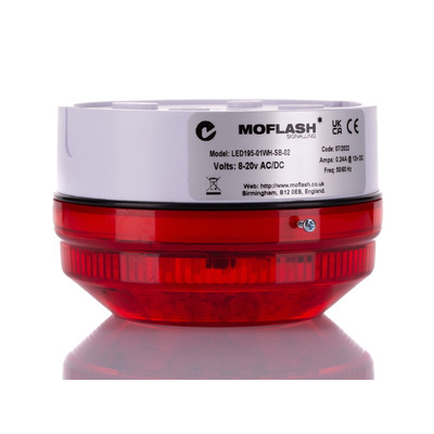 Moflash LED195 Series Red Multiple Effect Beacon, 8 → 20 V ac/dc, Surface Mount, Wall Mount, LED Bulb, IP65