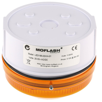 Moflash LED195 Series Amber Flashing Beacon, 20 → 30 V ac/dc, Surface Mount, Wall Mount, LED Bulb, IP65