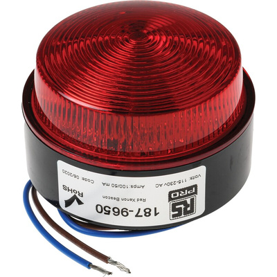 RS PRO Red Flashing Beacon, 115 → 230 V ac, Stud Mount, Surface Mount, Xenon Bulb, IP67