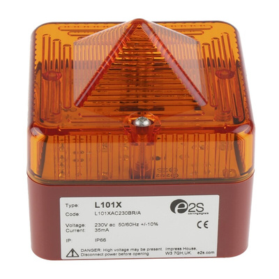 e2s L101X Series Amber Flashing Beacon, 230 V ac, Surface Mount, Xenon Bulb, IP66