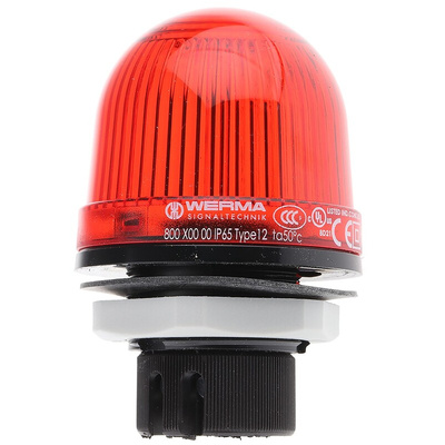 Werma EM 800 Series Red Steady Beacon, 12 → 240 V ac/dc, Panel Mount, Incandescent Bulb, IP65